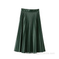 Womens Customized Printed PU Leather Pleated Skirt